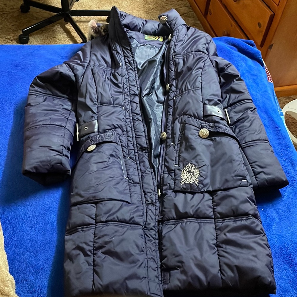 Purple rain coat. Puffy coat. Size large. New